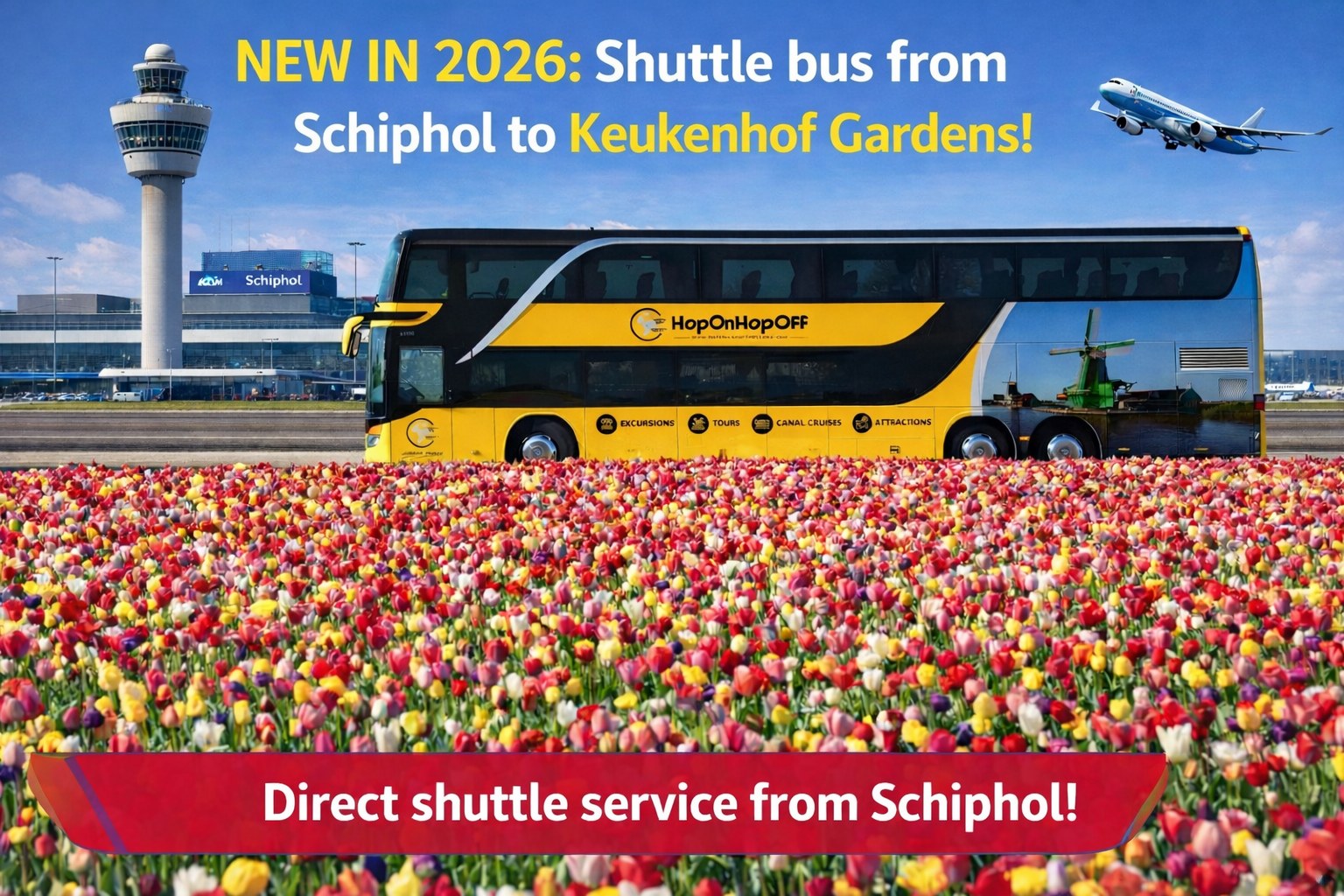 Due to construction works at Amsterdam Airport Schiphol, the public Keukenhof bus 858 will not operate in 2026. 

The easiest alternative is the new direct Tulip Festival shuttle from Schiphol Airport to Keukenhof Gardens. This comfortable transfer runs several times per day and brings you straight to the entrance without transfers!

Get your tickets via the link in bio ➡️

#tulipfestivalamsterdam #keukenhof #keukenhofgardens #amsterdamtulips #tulpen #hollandtrip #netherlandstravellers #amsterdamtours #paysbas #olanda #hollandtravel